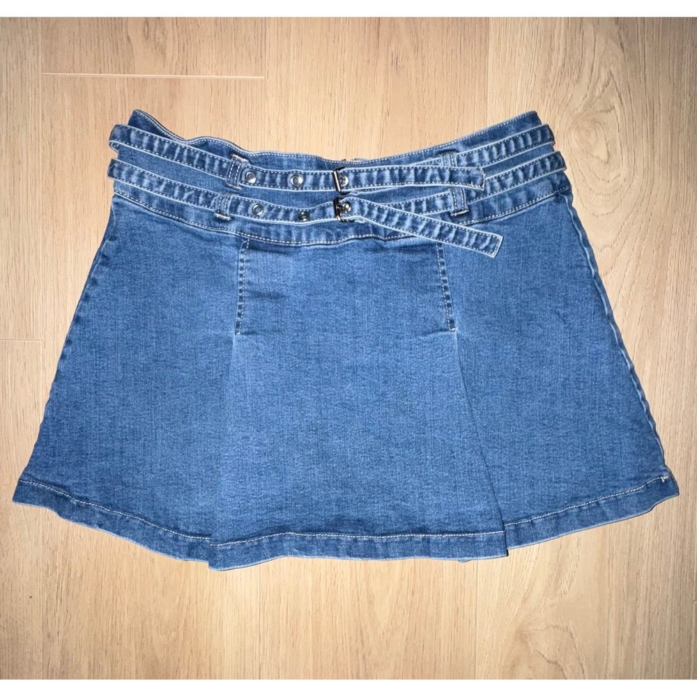 Y2K‎ Love Tree Denim Double Belted A-Line Mini Skirt